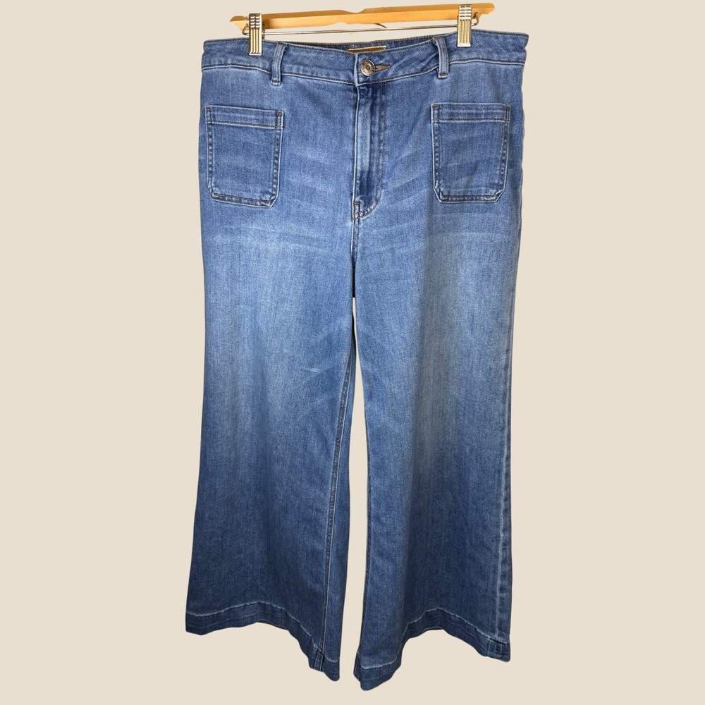 KUT from the Kloth Meg Wide Leg Patch Pocket Jeans Medium Wash Size 12